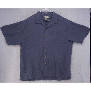 Big Dogs Resort Wear Shirt XL Blue 100% Silk Palm Tree Embroidered Camp Aloha To